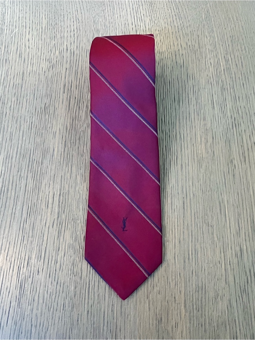 Vintage Yves Saint Laurent Burgundy Red Stripe Silk Tie